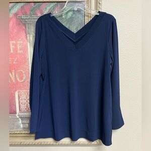 Susan Graver Modern Essentials Deep Blue Long Sleeve V-Neck Liquid Knit Tunic